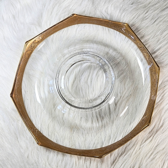 Antique Vintage Tiffin Gold Rim Glass Console Centerpiece Dish Bowl 12 in - Picture 3 of 8